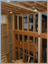 The completely framed sw third of the west studio wall.